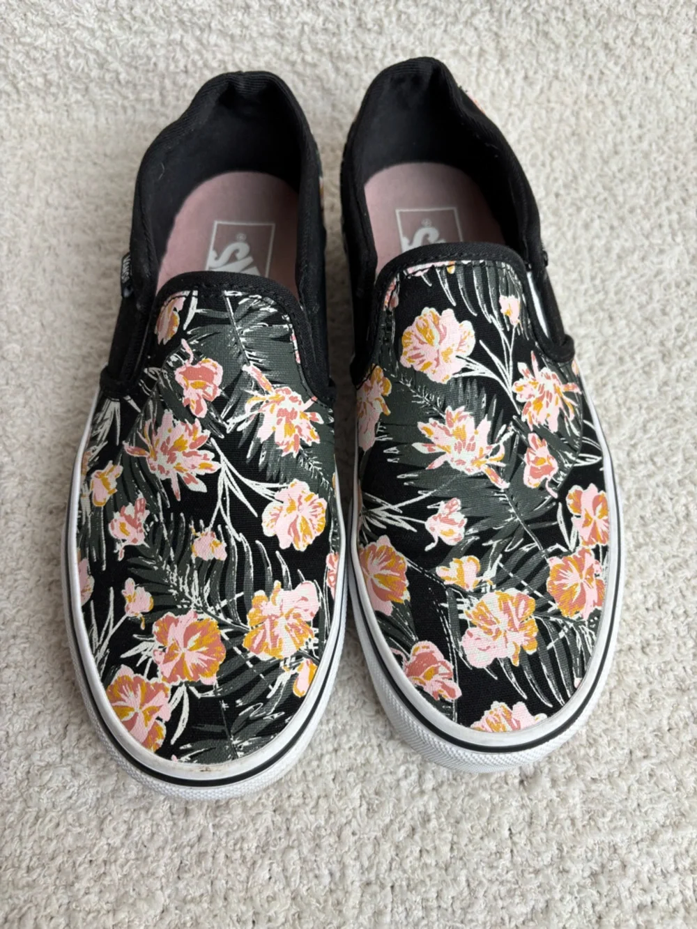 Vans Shoes‎ Womens 6.5 Asher Palm Floral Black White Slip On Comfort Sneaker